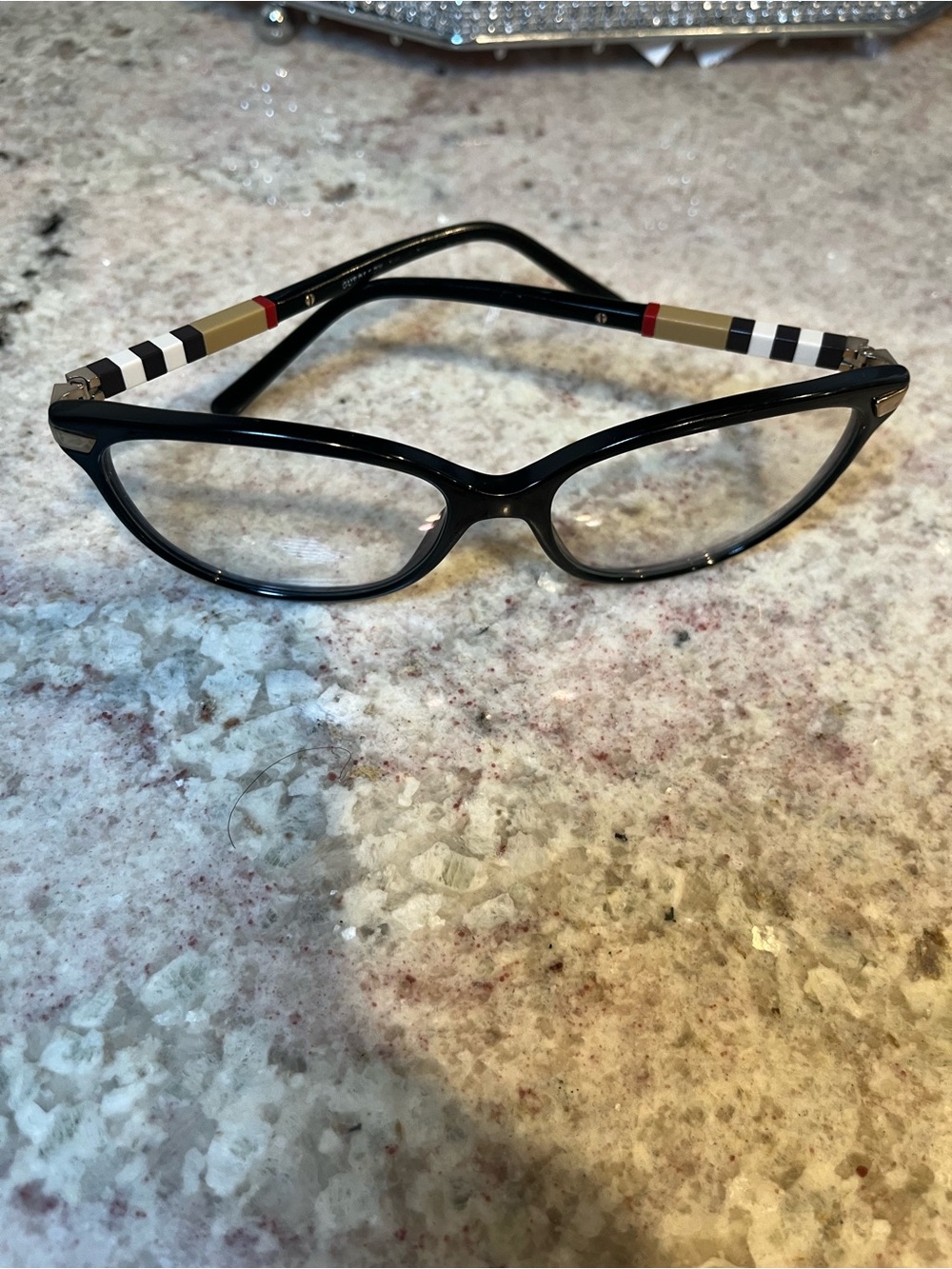 Burberry Black Cat-Eye Glasses with Signature Check Temples